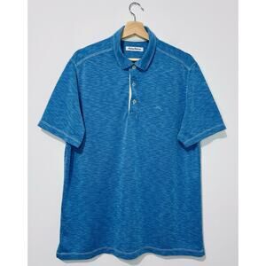 Tommy Bahama Mens Golf Polo Shirt L Heather Blue Short Sleeve Side Slits Logo